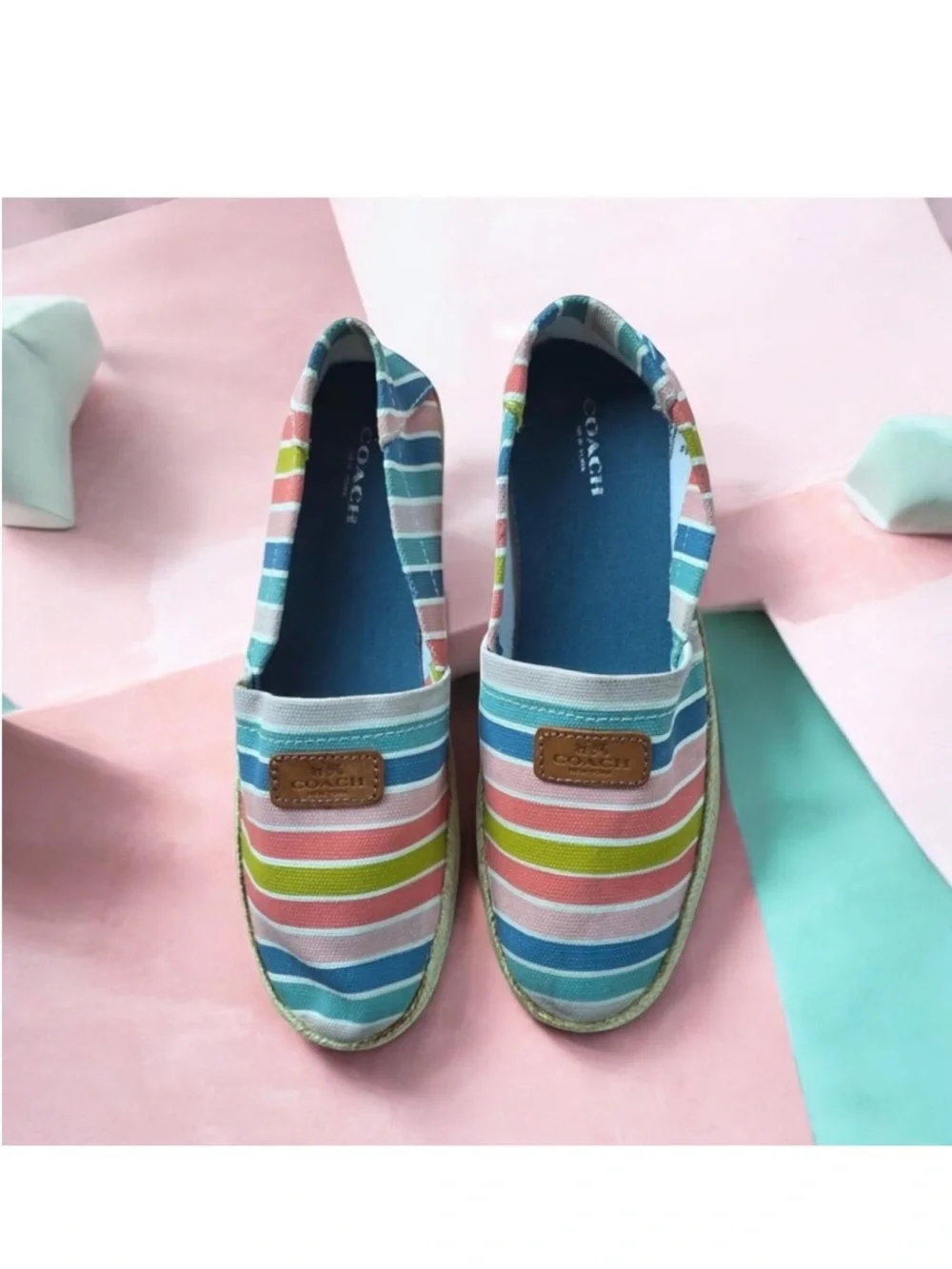 Like New ~ Coach Multicolor Pastel Striped Espadrille Flats ~ Size 9